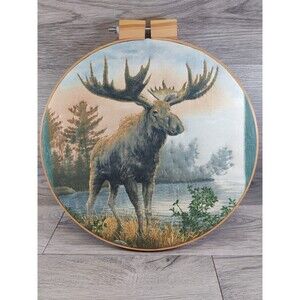 Moose Water-Wetland Scene PUFFY QUILTED NEEDLEWORK HOOP FRAMed-2011